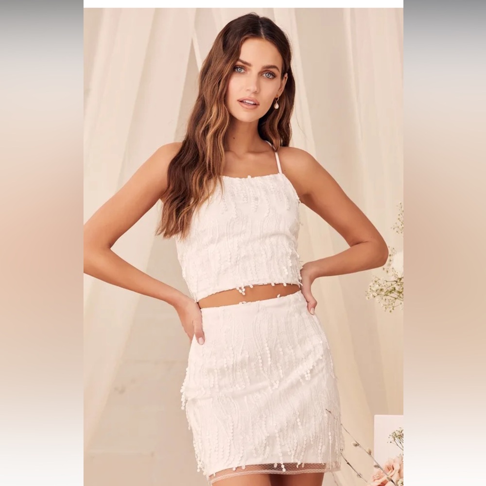 Lulu’s White Fringe Lace-Up Two-Piece Mini Dress